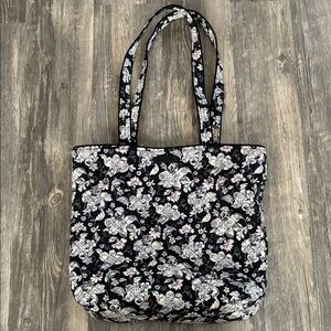 Vera Bradley Black Quilted Floral Tote with White and Pink Accents